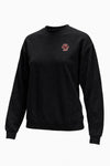 A black long-sleeve crewneck sweatshirt featuring a small red block letter 'R' logo on the left chest, displayed on a clean white background.