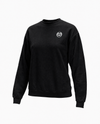 A black long-sleeve crewneck sweatshirt with a small white circular logo on the left chest, displayed on a clean white background.