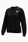 A black long-sleeve crewneck sweatshirt featuring a small red block letter 'R' logo on the left chest, displayed on a clean white background.