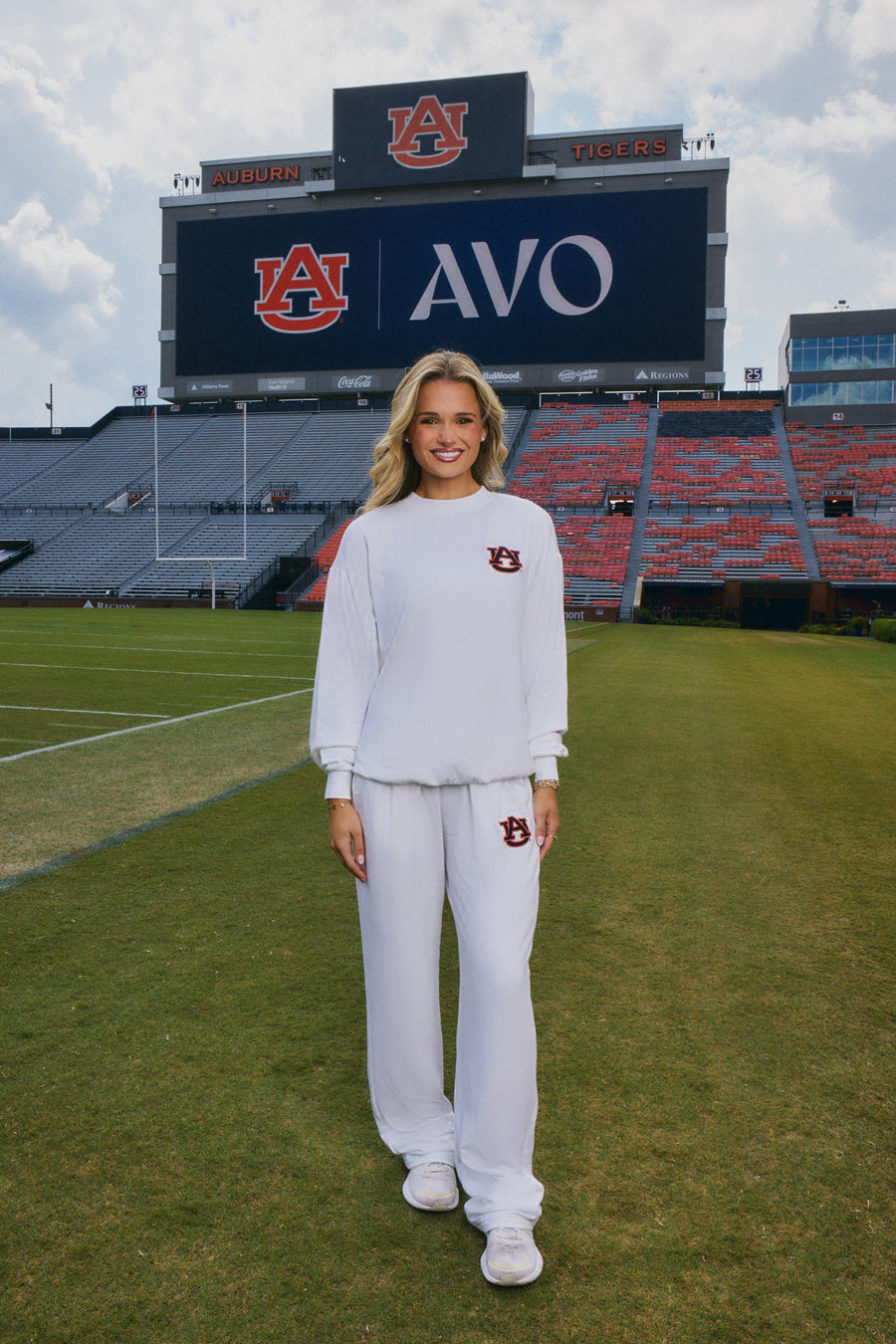 auburn university white womans crew sweatshirt and sweatpants