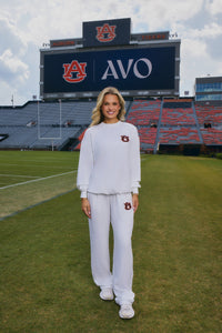 auburn university white womans crew sweatshirt and sweatpants