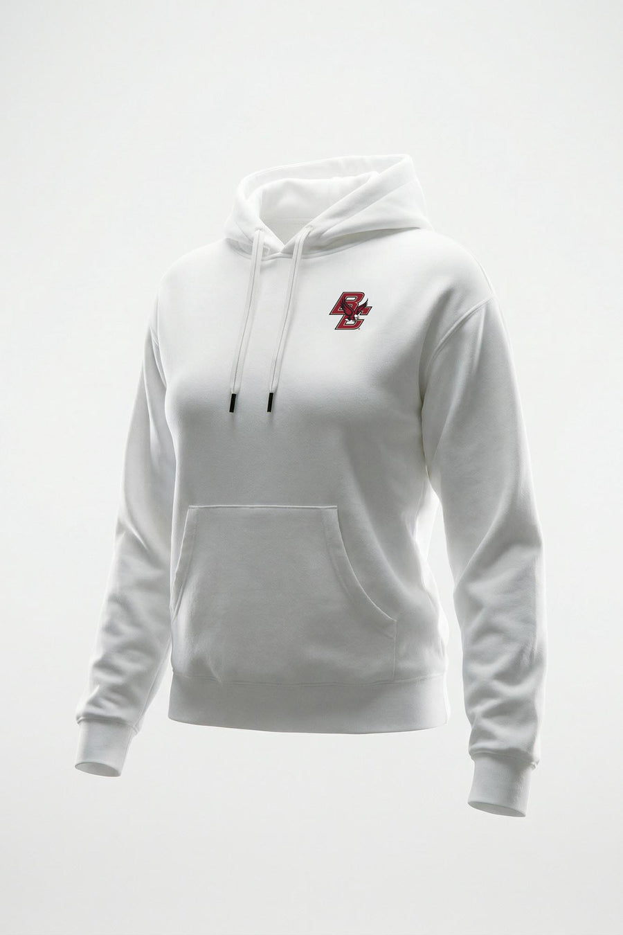 A white pullover hoodie with a drawstring hood and kangaroo pocket, featuring a small red and black 'AS' logo on the left chest, displayed on a clean white background.