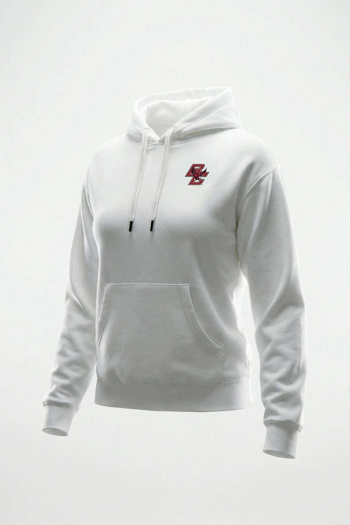 A white pullover hoodie with a drawstring hood and kangaroo pocket, featuring a small red and black 'AS' logo on the left chest, displayed on a clean white background.