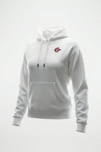 A white pullover hoodie with a small red letter 'SDSU' logo on the left chest, displayed on a clean white background.