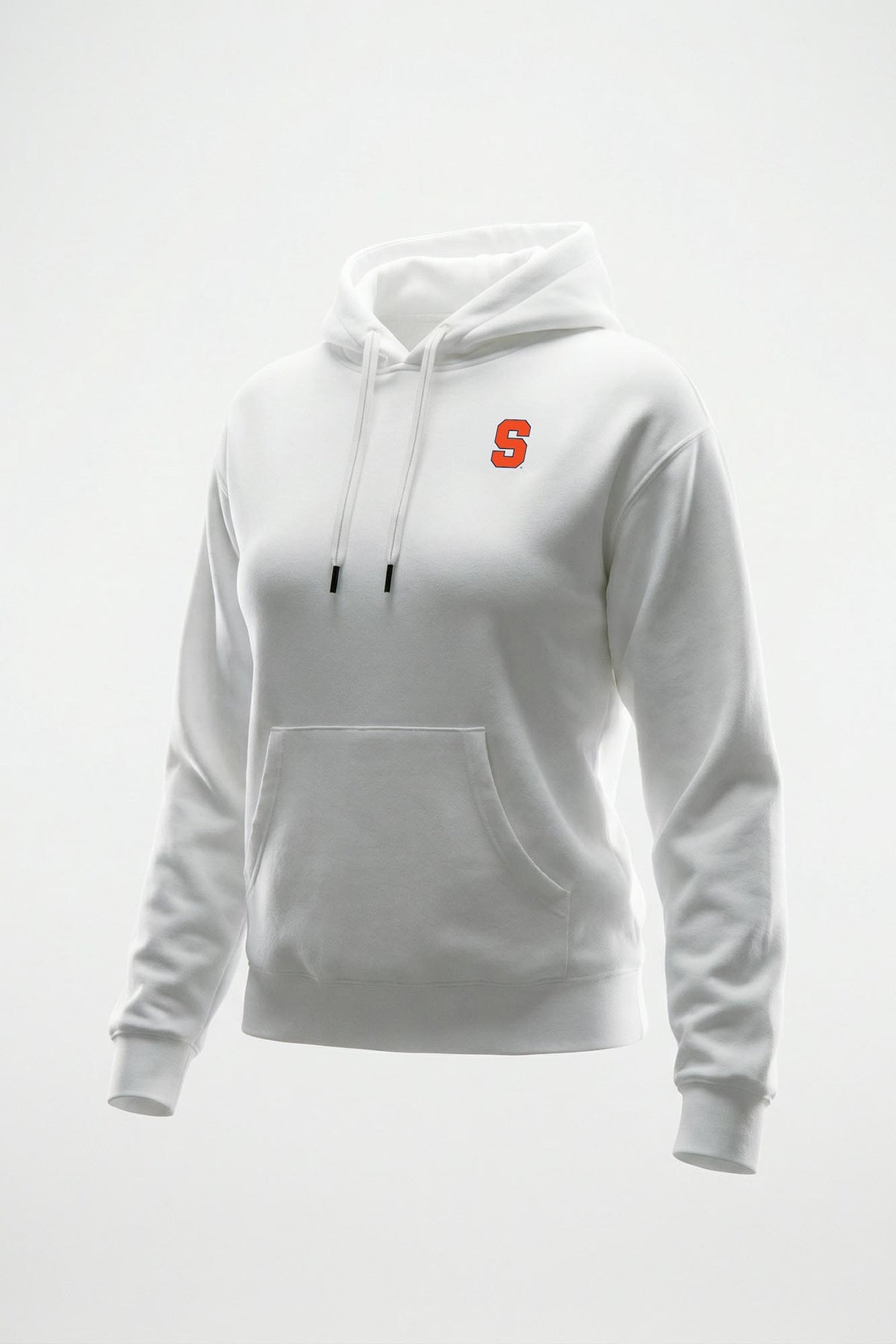 A white pullover hoodie with a small red letter 'R' logo on the left chest, displayed on a clean white background.