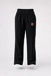 Black sweatpants with a drawstring waist and a red embroidered 'BC' logo on the left thigh, shown against a light gray background.