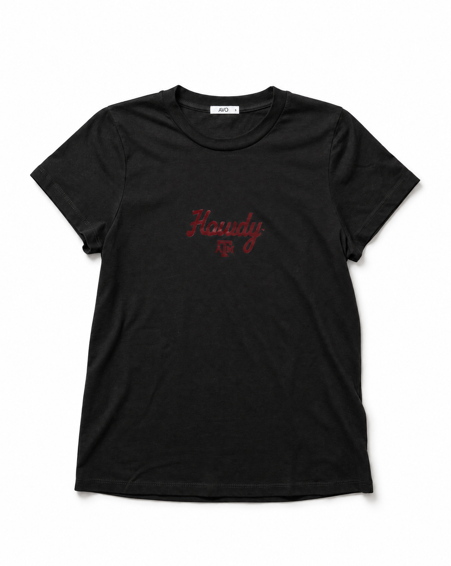 Texas A&M Women's Cloud Jersey Crew Neck Tee with Black Foil Logo