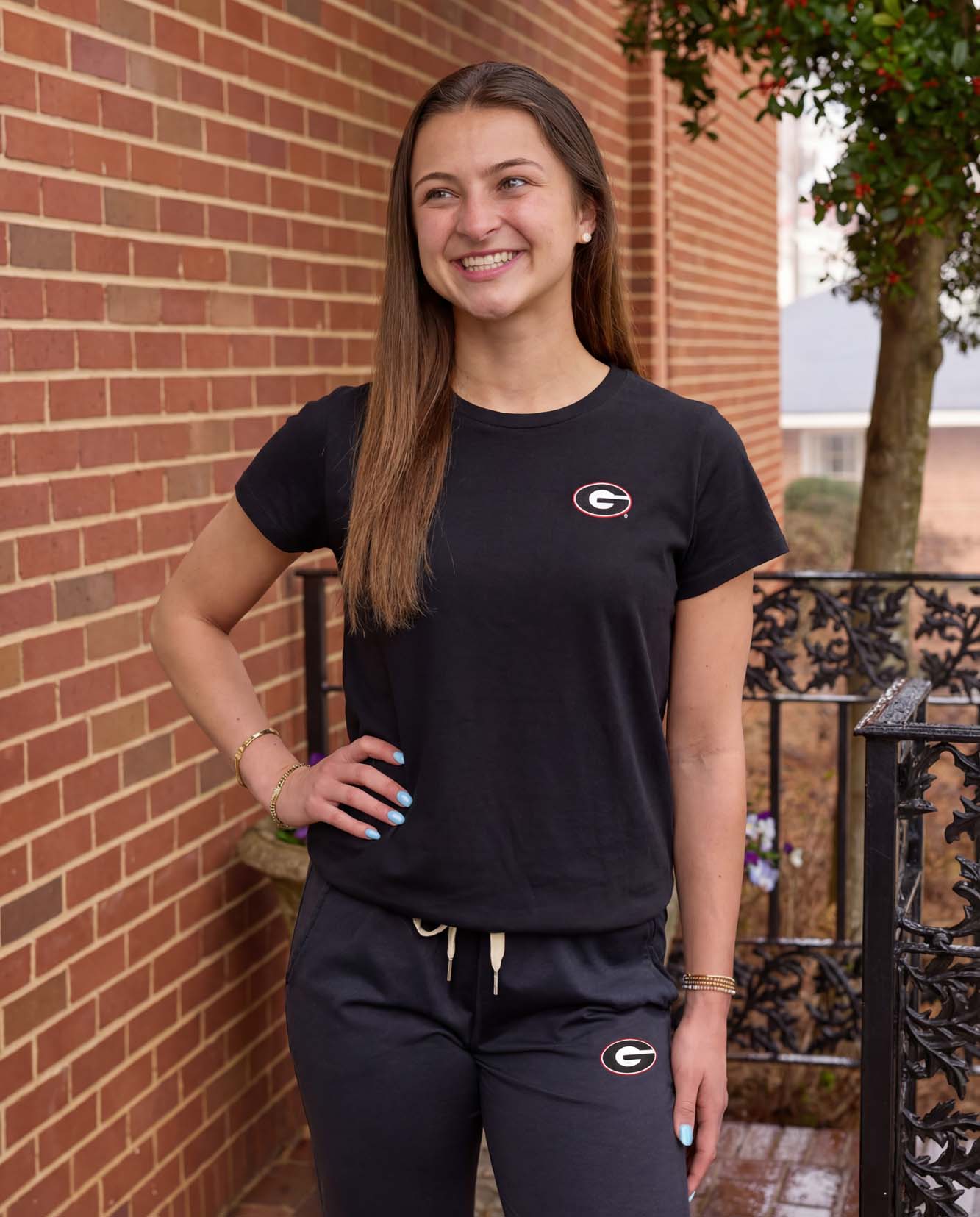 Georgia Logo Cloud Knit Crew Neck Womens Tee