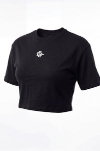 Black crop top with 'SDSU' logo on a white background