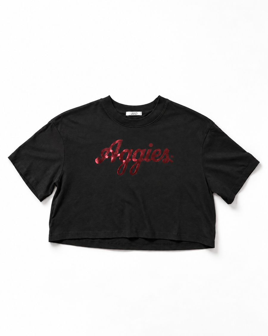 Texas A&M Women's Cloud Jersey Boxy Crop Tee with Black Foil Logo