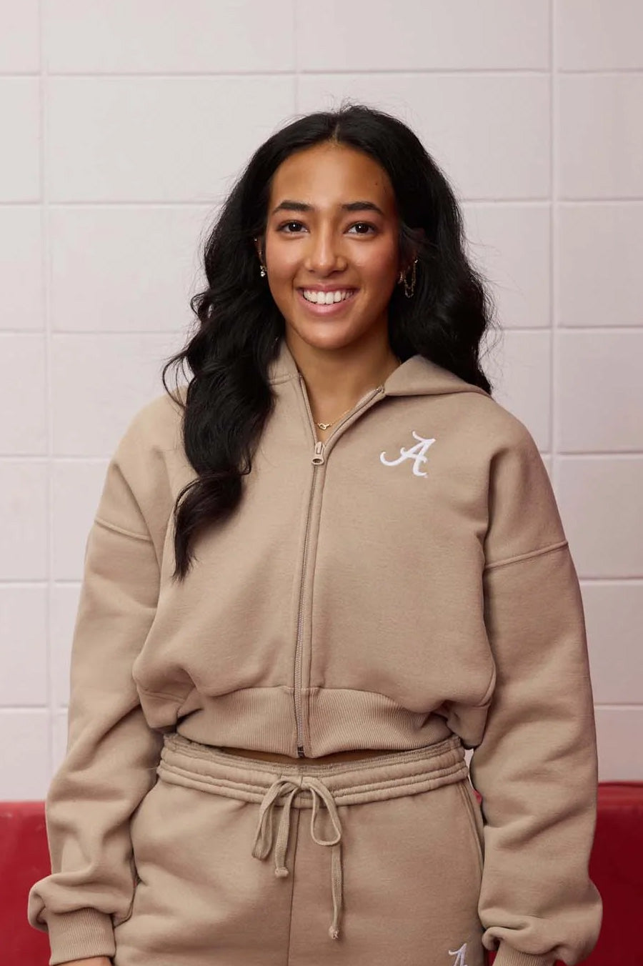Logo Sueded Fleece Cropped Hoodie in Desert Khaki