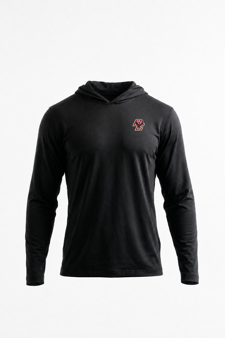 A black long-sleeve athletic hoodie with a small 'BC' logo on the left chest, displayed on a clean white background.