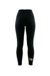 Black high-waisted leggings with a small gold and white 'GT' logo on the lower left leg, shown on a plain white background.