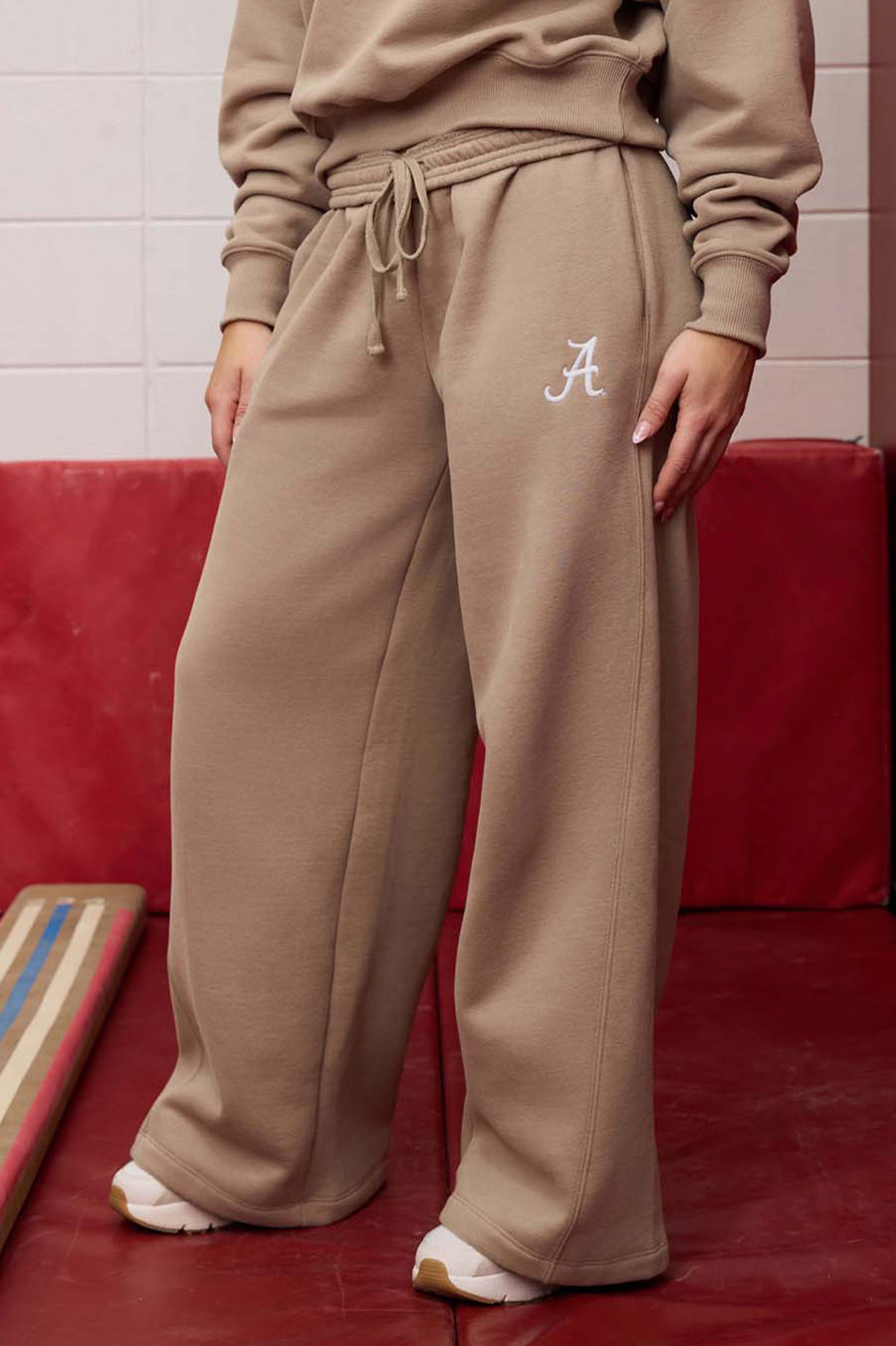 Logo Sueded Fleece Wide Leg in Desert Khaki
