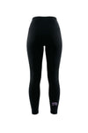 Black high-waisted leggings with a small purple and white 'TCU' graphic on the lower left leg, shown against a plain white background.