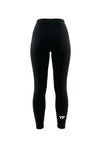 Black high-waisted leggings with a small white and orange Virginia Tech VT logo on the lower left leg, shown against a plain white background.