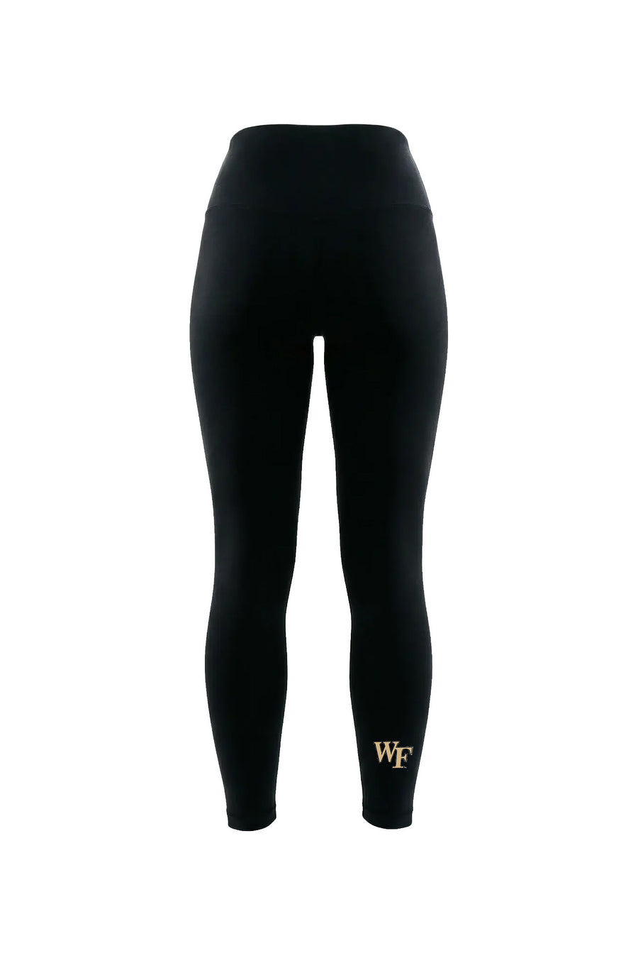 Black high-waisted leggings with a small gold 'WF' logo on the lower left leg, shown against a plain white background.